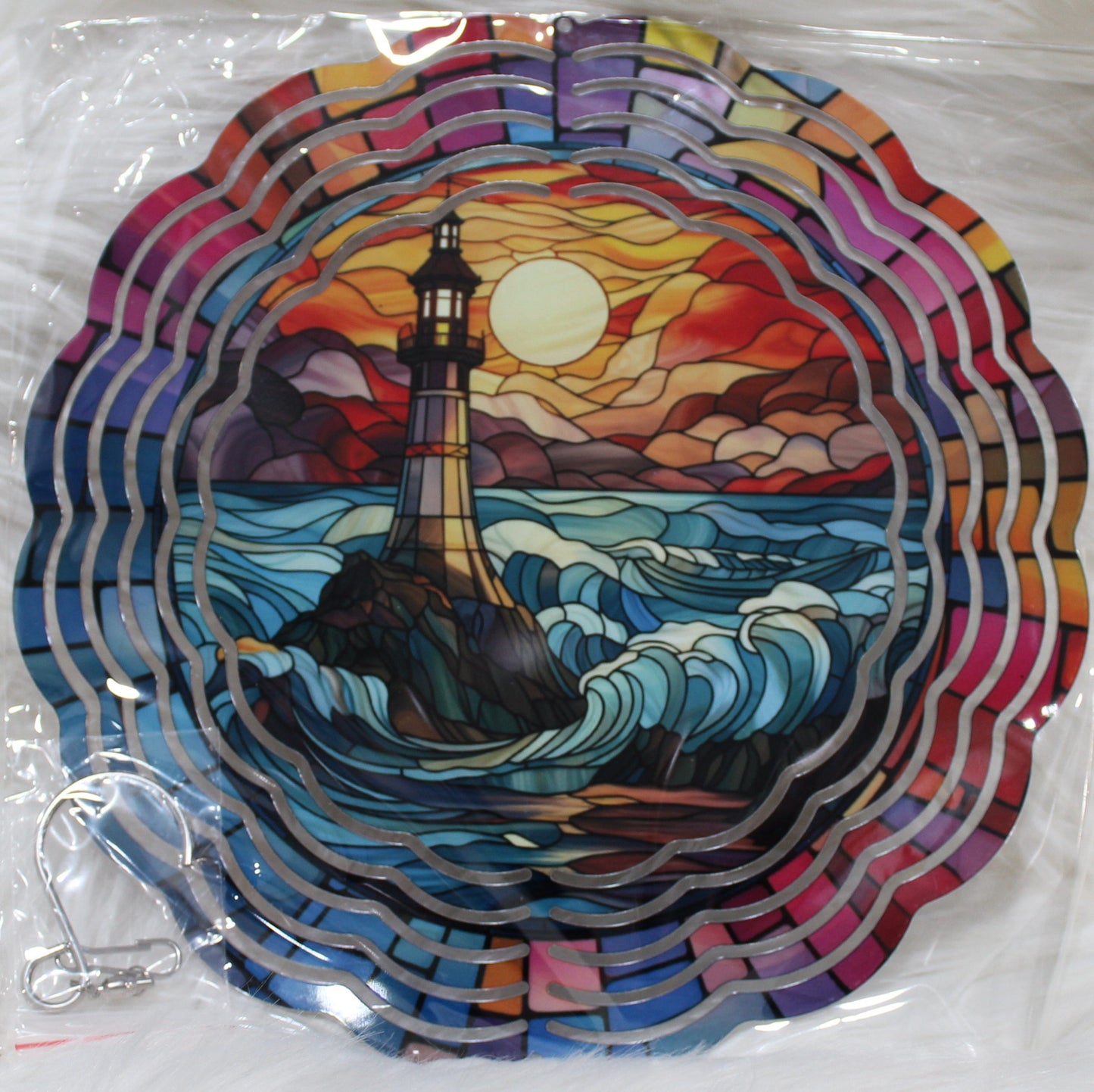 Lighthouse Stained Glass Wind Spinner