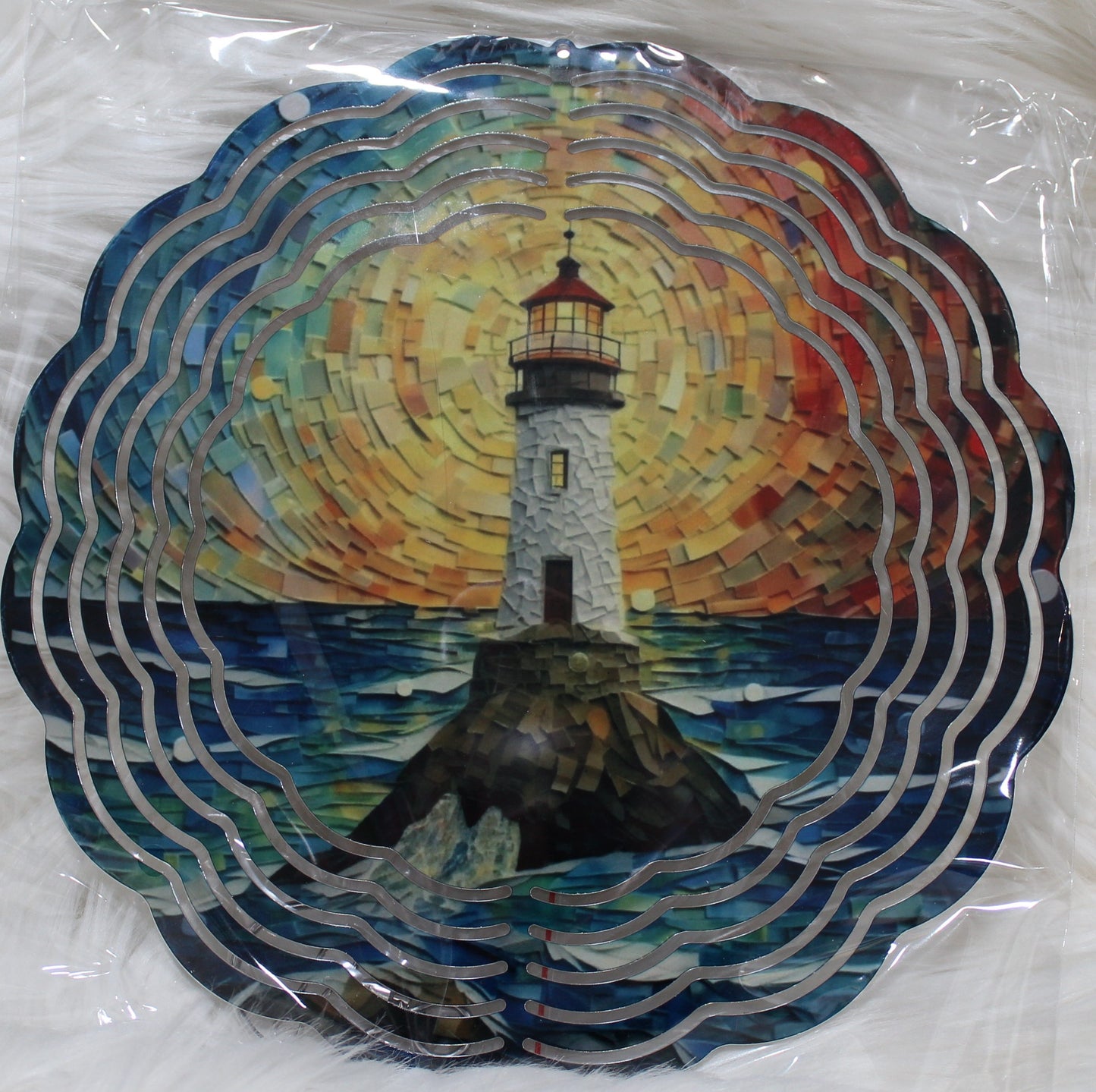 Lighthouse Stained Glass Wind Spinner